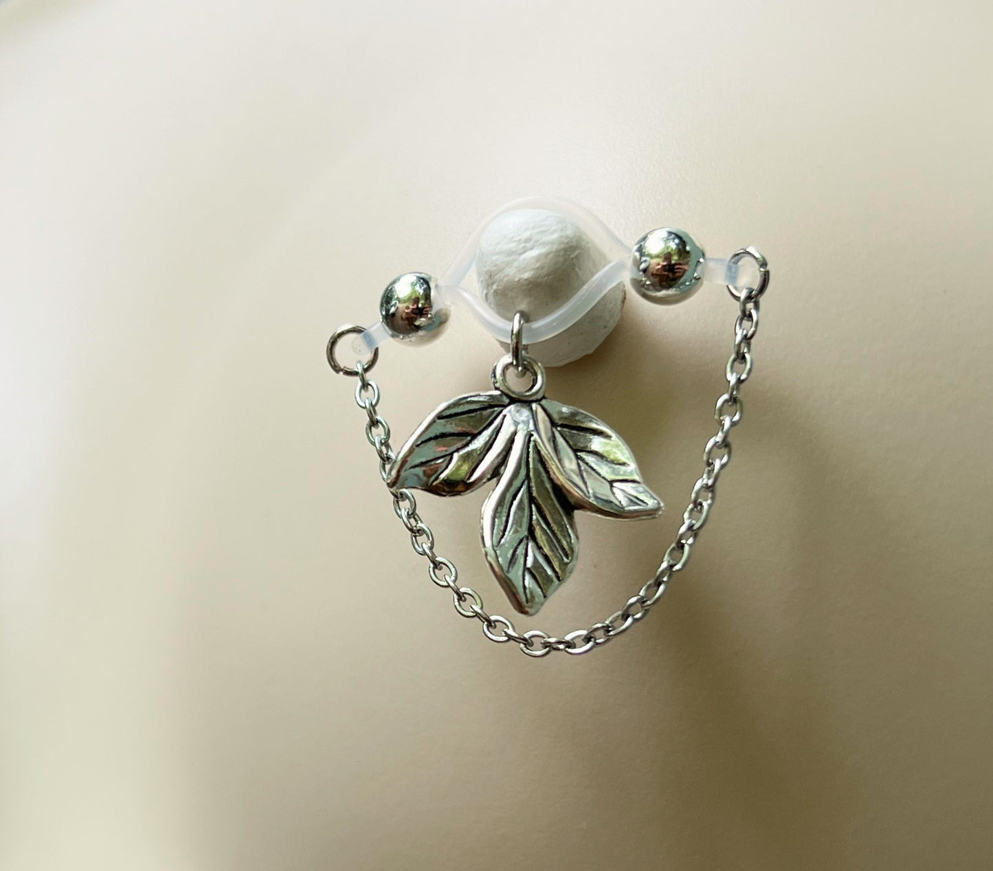 Leaf Charm Nipple Rings - Barbell Fake Nipple Piercings / Non Piercing Nipple Jewelry