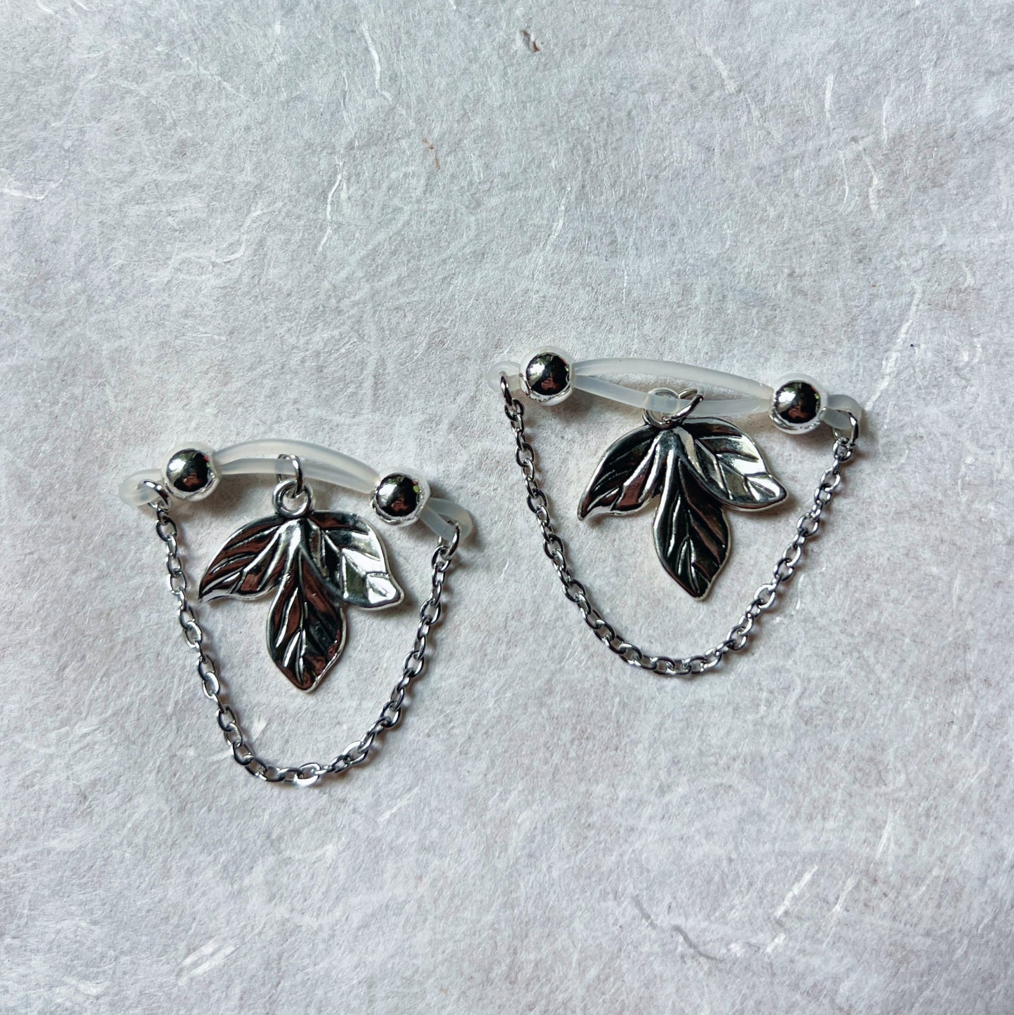 Leaf Charm Nipple Rings - Barbell Fake Nipple Piercings / Non Piercing Nipple Jewelry