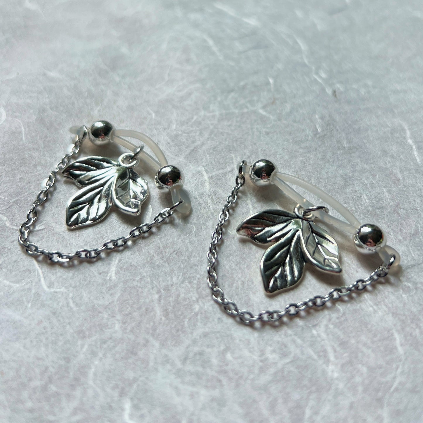 Leaf Charm Nipple Rings - Barbell Fake Nipple Piercings / Non Piercing Nipple Jewelry
