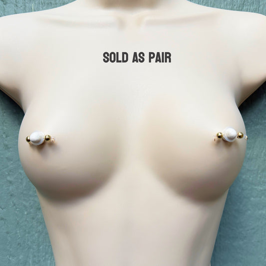 The Classic Gold Faux Nipple Piercing - Barbell Nipple Rings / Non Piercing Nipple Jewelry
