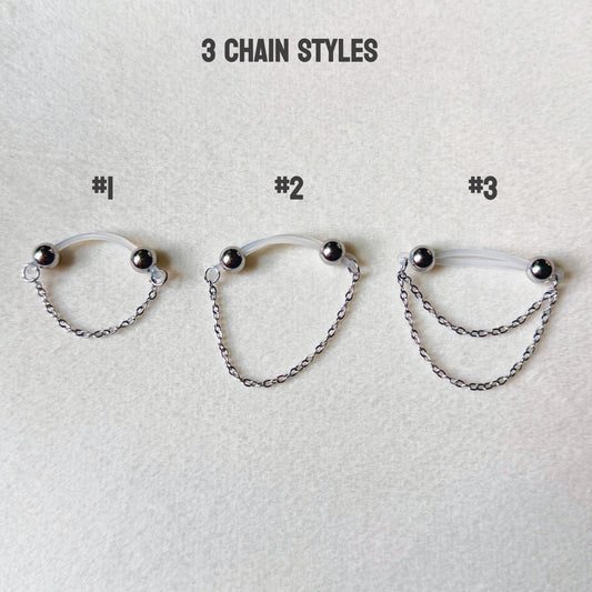 Silver Barbell Nipple Chain Piercing - Fake Nipple Piercing / Clip On Nipple Rings