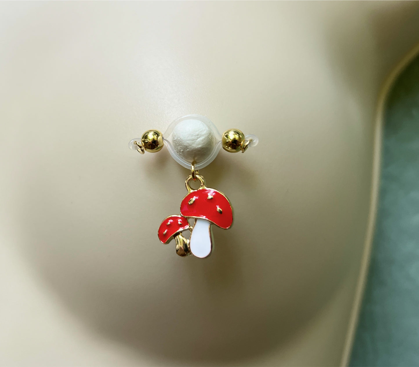 Mushroom Charm Faux Nipple Piercing - Barbell Nipple Rings / Nipple Jewelry Non Piercing