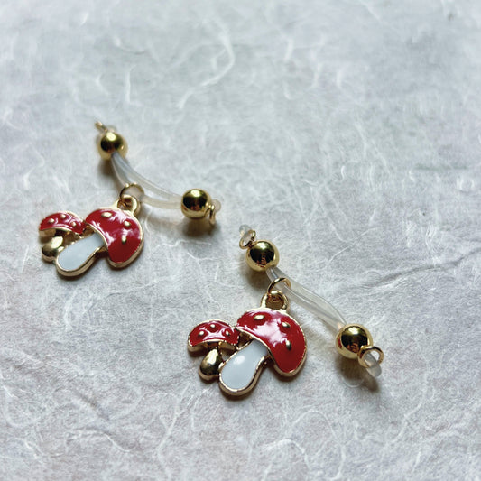 Mushroom Charm Faux Nipple Piercing - Barbell Nipple Rings / Nipple Jewelry Non Piercing