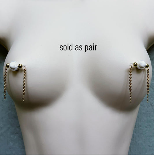 Side Gold Chain Barbell Fake Nipple Piercing - Non Piercing Nipple Jewelry