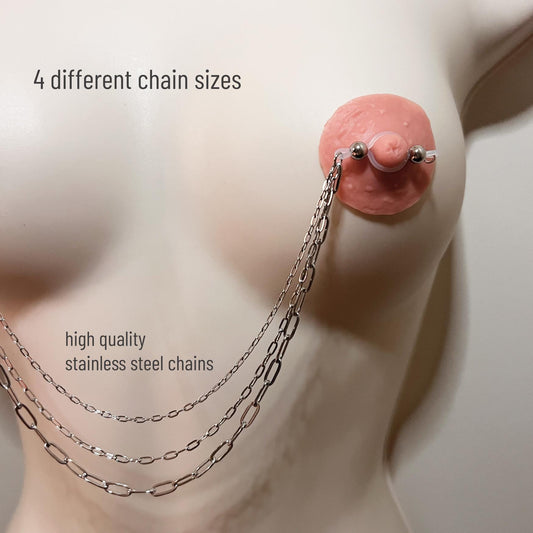 Faux Nipple Piercing with Chains - Triple Nipple Chain Connector / Body Chain to Nipple Jewelry