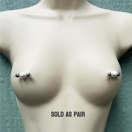 Large Silver Barbell Nipple Jewelry - Fake Nipple Piercing / Nipple Jewelry Non Piercing