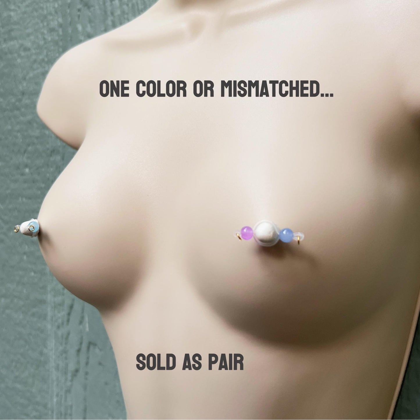 Colorful Glass Beads - Barbell Nipple Rings / Faux Nipple Piercing