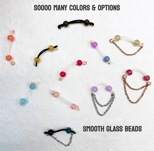 Colorful Glass Beads - Barbell Nipple Rings / Faux Nipple Piercing