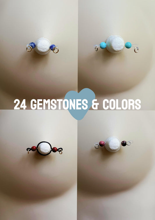 Dainty Gemstones - Minimalist Barbell Nipple Rings / Faux Nipple Piercing