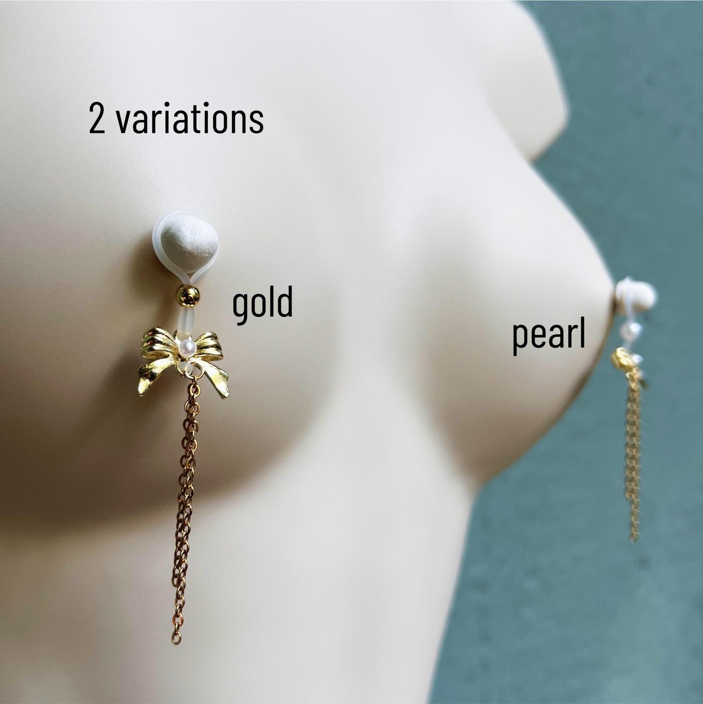 Gold Bow & Chain Dangle - Faux Nipple Piercing / Non Piercing Nipple Jewelry
