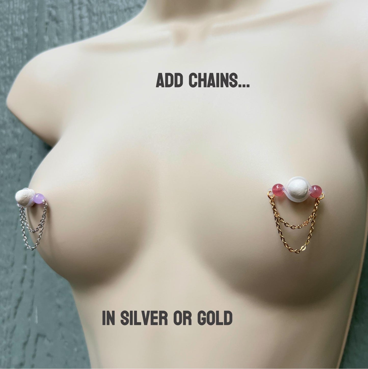Colorful Glass Beads - Barbell Nipple Rings / Faux Nipple Piercing