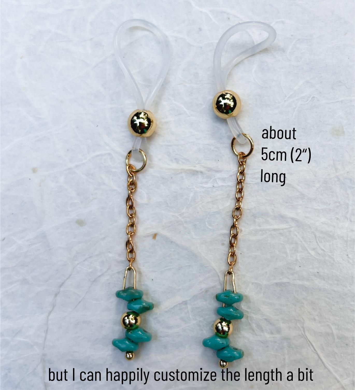 Turquoise Crystal Nipple Jewelry Dangle - Faux Nipple Piercing / Non Piercing Nipple Jewelry