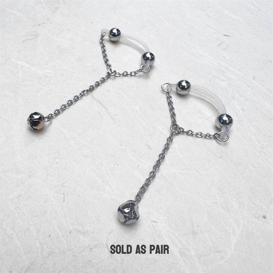 Silver Jingle Bell Non Piercing Nipple Jewelry - Barbell Nipple Rings / Faux Nipple Piercing