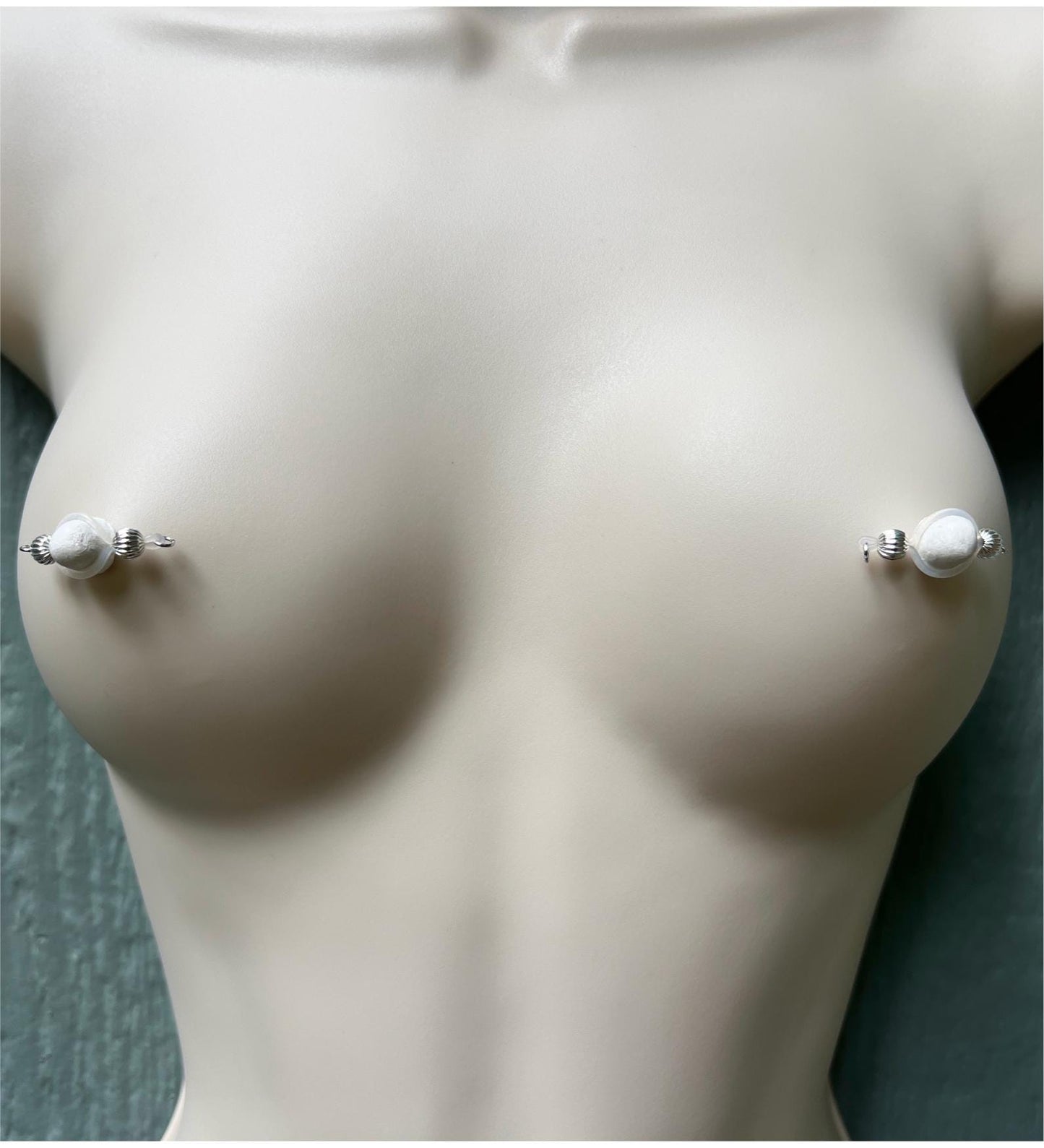 Silver Melon Barbell Nipple Jewelry - Faux Nipple Piercing Body Jewelry / Nipple Rings