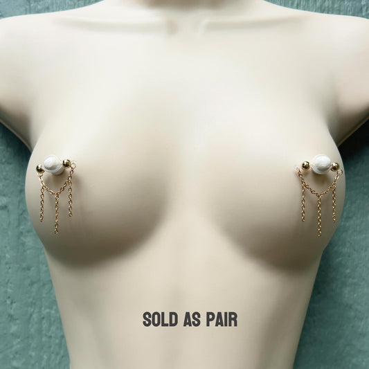 Triple Nipple Chain Non Piercing - Barbell Nipple Chain Piercings / Non Piercing Nipple Jewelry