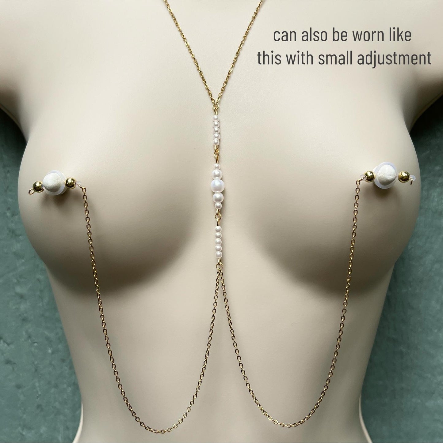 Pearl Nipple Chain to Faux Nipple Non Piercing / Body Chain Bra Jewelry