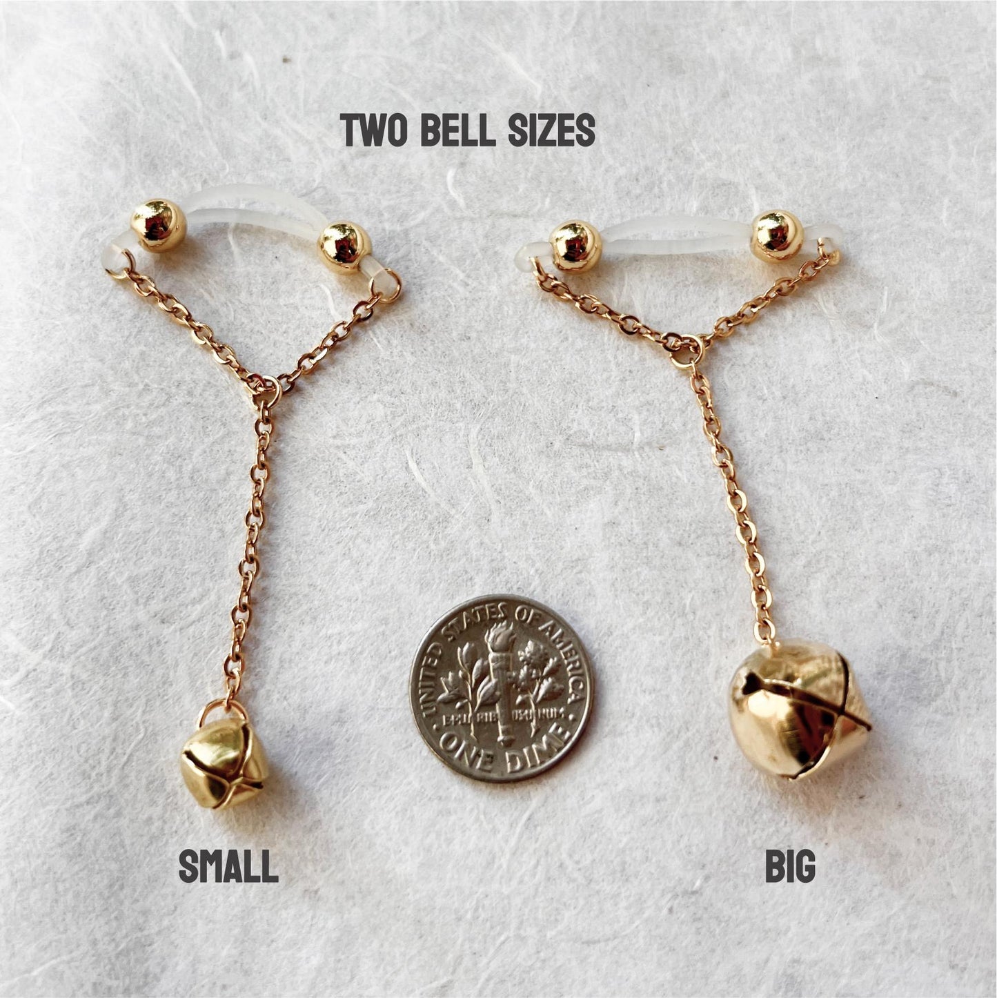 Golden Jingle Bell Non Piercing Nipple Jewelry - Barbell Nipple Rings / Faux Nipple Piercing