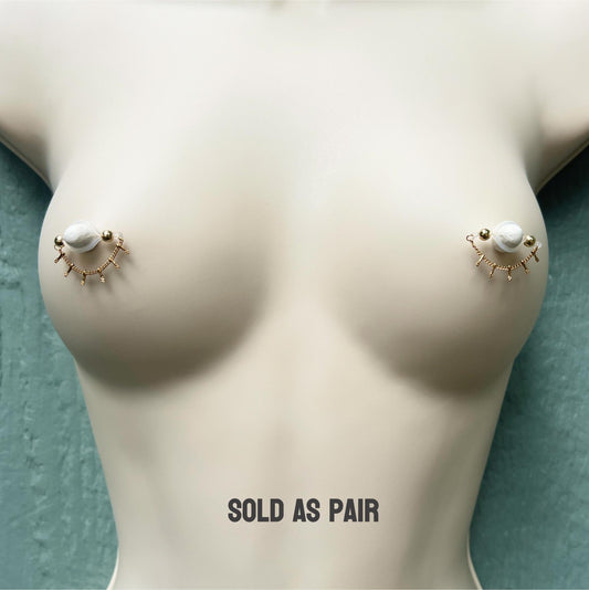 Boho Dainty Gold Chain Fake Nipple Piercing - Barbell Nipple Chain Piercings / Non Piercing Nipple Jewelry