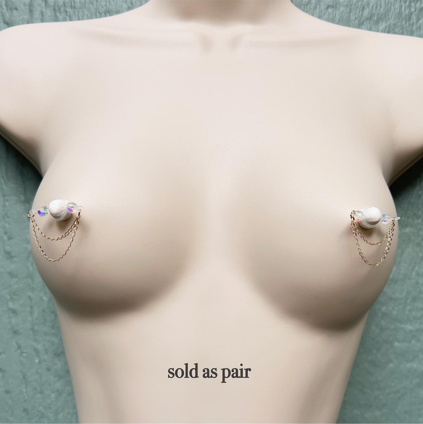 Sparkly Beads & Dainty Chains - Barbell Nipple Rings / Faux Nipple Piercing
