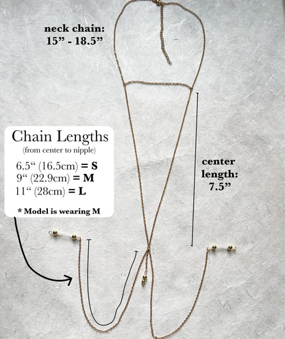 Triangle Choker Necklace to Faux Nipple Piercing or Nipple Clamp - Body Chain Jewelry / Bra Chain