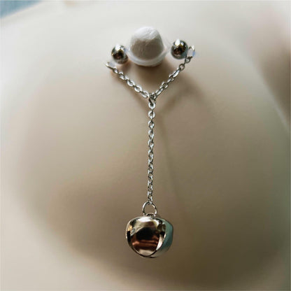 Silver Jingle Bell Non Piercing Nipple Jewelry - Barbell Nipple Rings / Faux Nipple Piercing