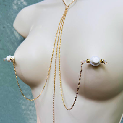 Choker Breast Harness - Faux Nipple Piercing to Body Chain Jewelry / Chain Bra