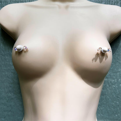 Classic Sparkly Barbell Nipple Rings / Faux Nipple Piercing / Nipple Chain Piercing