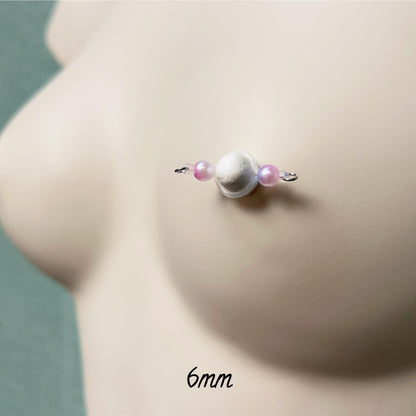 Colorful Pearl Barbell Nipple Rings / Faux Nipple Piercing / Non Piercing Nipple Jewelry