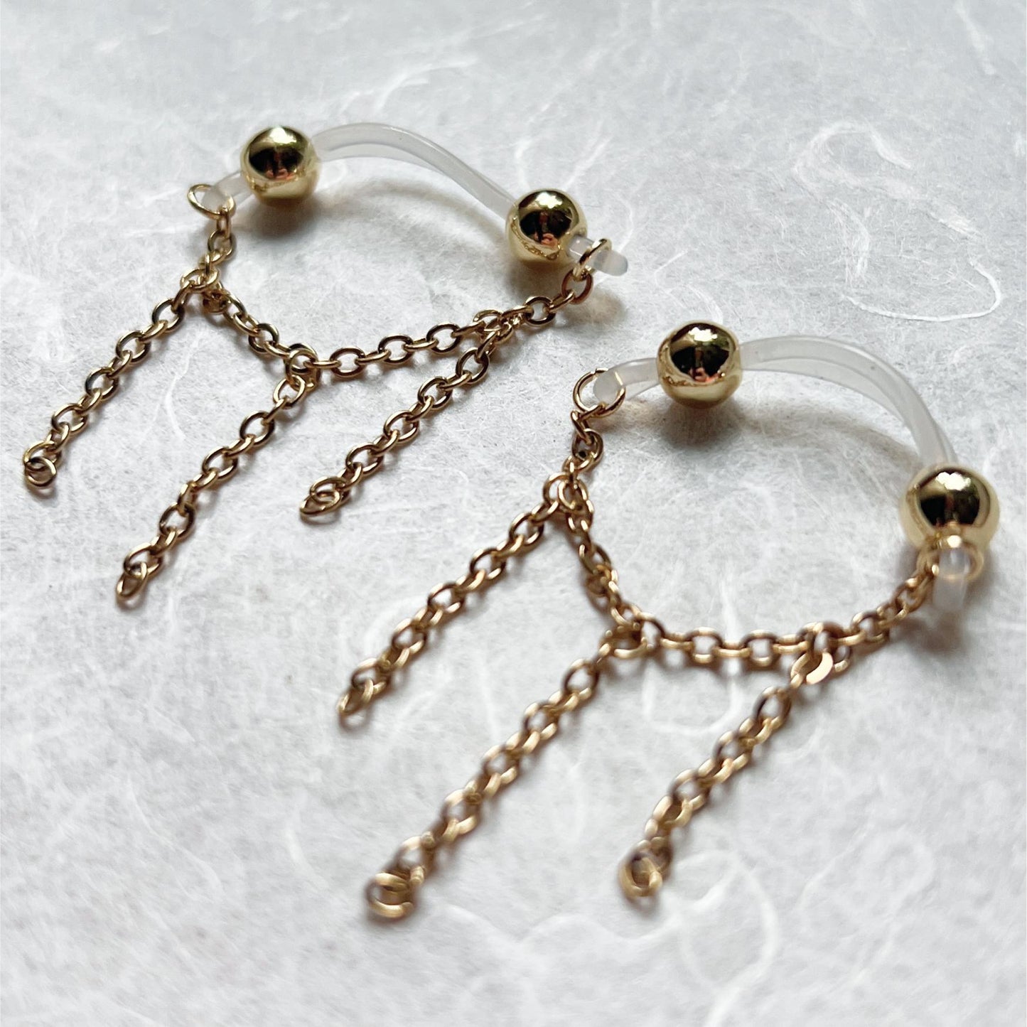 Triple Nipple Chain Non Piercing - Barbell Nipple Chain Piercings / Non Piercing Nipple Jewelry