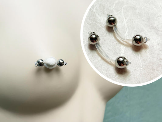 minimalist nipple jewelry with silver barbell, fake nipple jewelry with silver barbell, real looking nipple noose jewelry