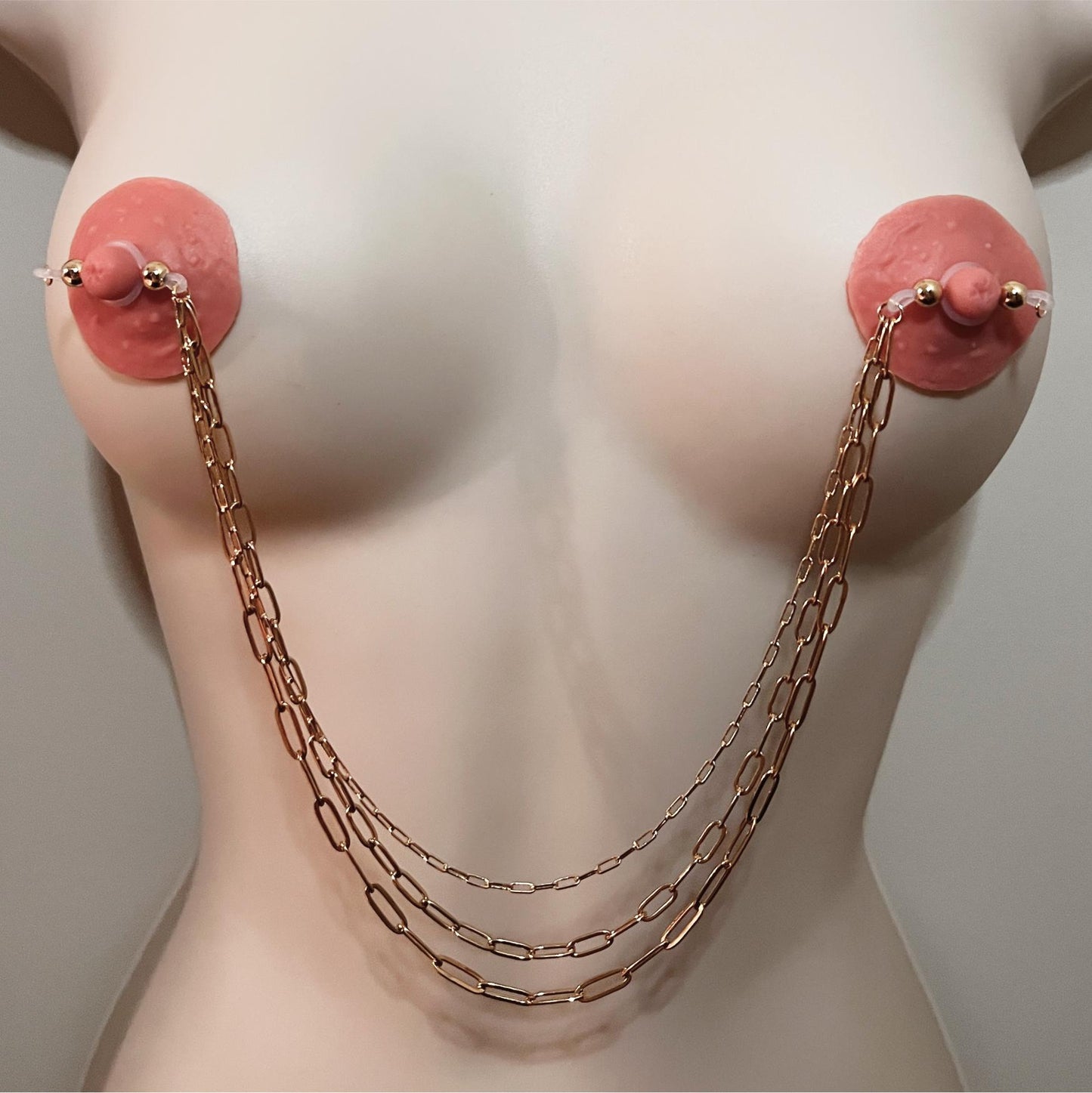 Faux Nipple Piercing with Chains - Triple Nipple Chain Connector / Body Chain to Nipple Jewelry