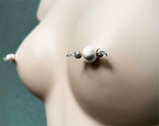 nipple jewelry with textured barbell and nipple noose piercing, silver barbell nipple non piercing, minimalist industrial nipple piercing