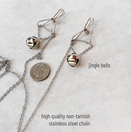 Dainty Nipple Clamps with Silver Bells  - Body Chain Jewelry / Bra Chain Harness