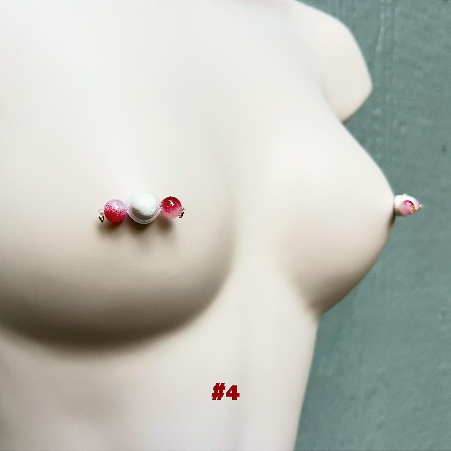 Frosted Red Beads - Barbell Nipple Rings / Faux Nipple Piercing