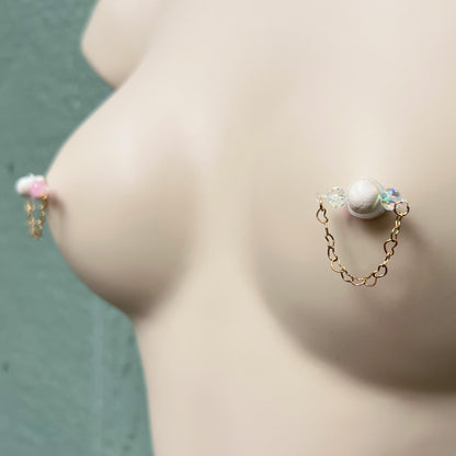 Heart Chain - Barbell Nipple Rings / Faux Nipple Piercing