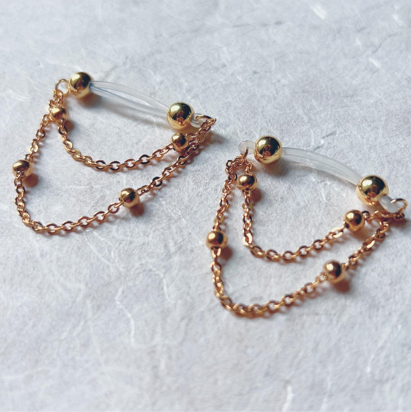 Beaded Gold Chain - Faux Nipple Piercing Jewelry / Barbell Nipple Chain Piercing