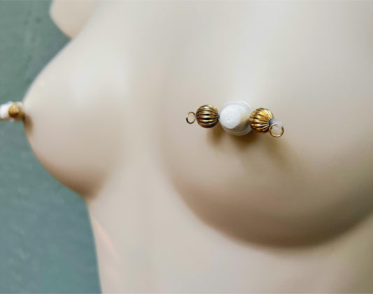 fake nipple piercing with large barbell, textured barbell nipple jewelry