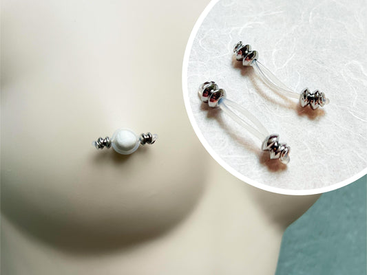 Barbell nipple piercing unpierced, fake nipple piercing with silver beads, silver nipple jewelry unisex