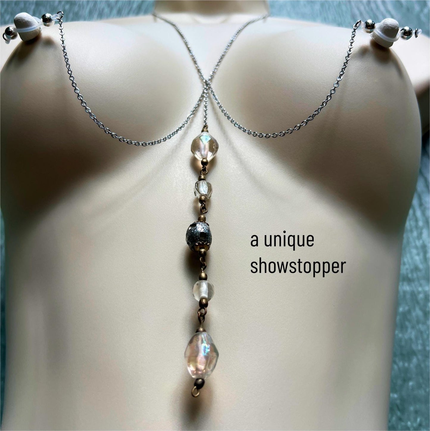 Extravagant Silver Non Piercing Nipple Chain - Body Chain Jewelry to Faux Nipple Piercing