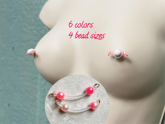 Barbell Nipple Non Piercing, pink pearl nipple jewelry