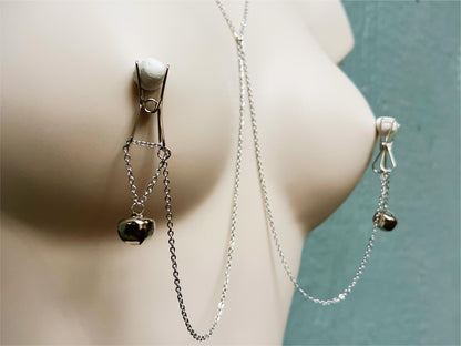 dainty silver nipple clamps with jingle bells, nipple clamps with bells 