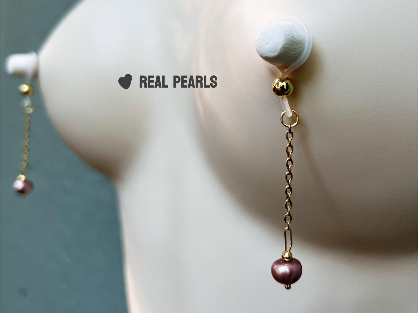Nipple noose piercing with purple pearls, nipple chain faux piercing with freshwater pearls