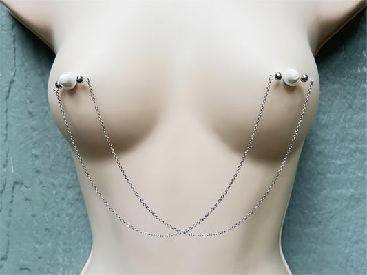 body chain to nipple piercing, silver nipple jewelry and nipple chain, dainty breast jewelry
