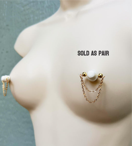 Gold Chain Classic - Barbell Nipple Rings / Faux Nipple Piercing / Nipple Chain Piercing