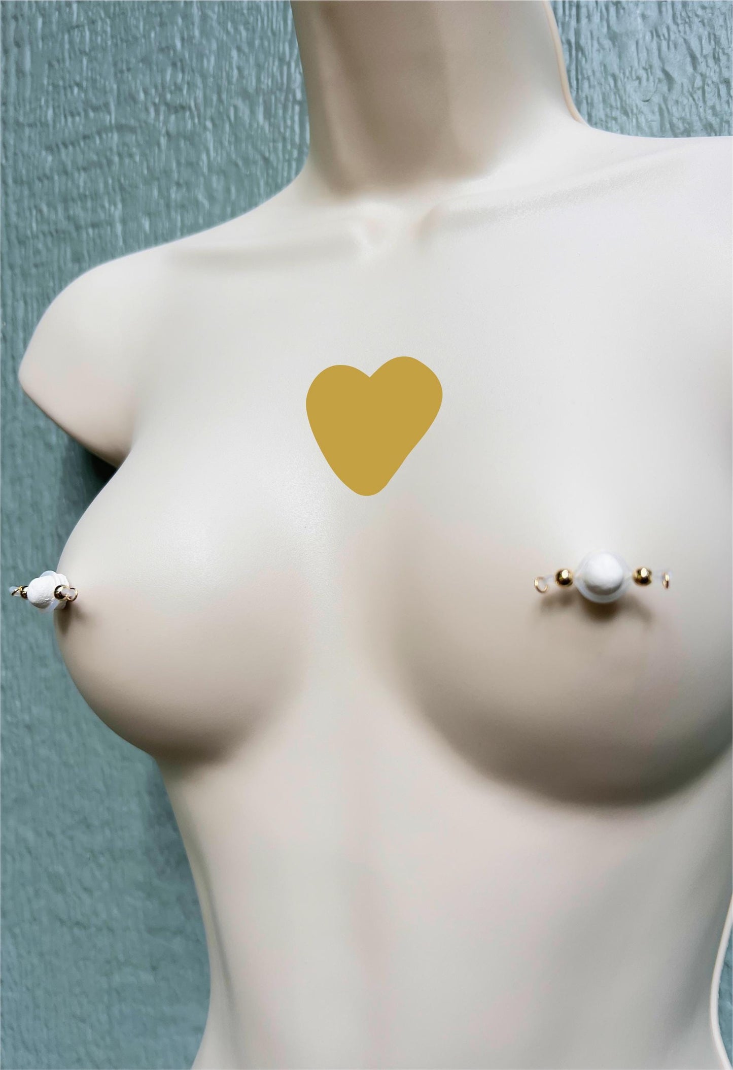 The Classic Gold Faux Nipple Piercing - Barbell Nipple Rings / Non Piercing Nipple Jewelry