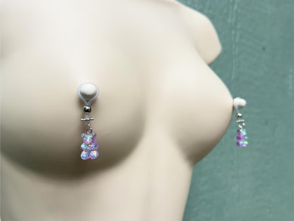 Nipple Noose Piercing with Gummy Bear Dangle, Faux Nipple Piercing with cute charm, Nipple Non Piercing