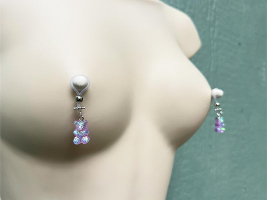 Nipple Noose Piercing with Gummy Bear Dangle, Faux Nipple Piercing with cute charm, Nipple Non Piercing