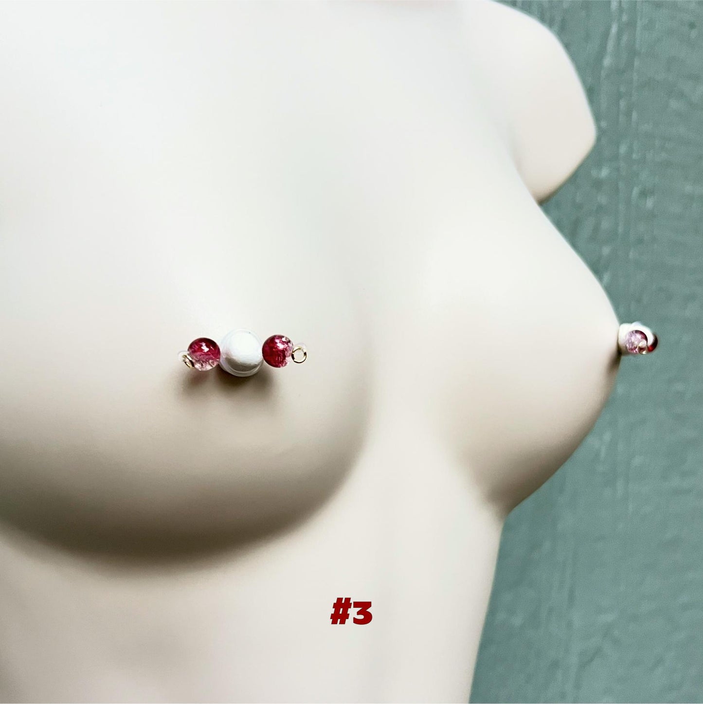 Frosted Red Beads - Barbell Nipple Rings / Faux Nipple Piercing