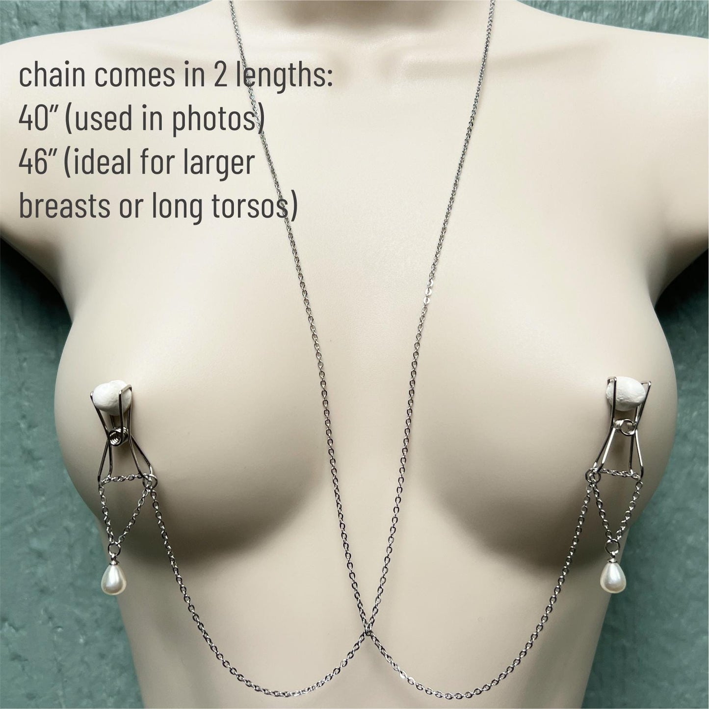 Silver Nipple Clamps with Chain & Pearls - Body Chain Jewelry / Bra Chain / Breast Harness