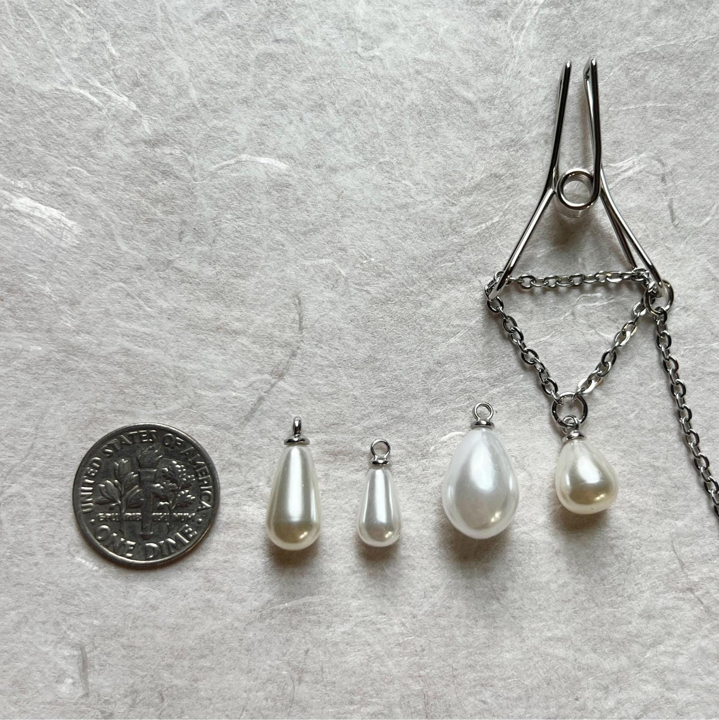 Dainty Nipple Clamps with Chain & Pearls - Body Chain Jewelry / Bra Chain / Breast Harness